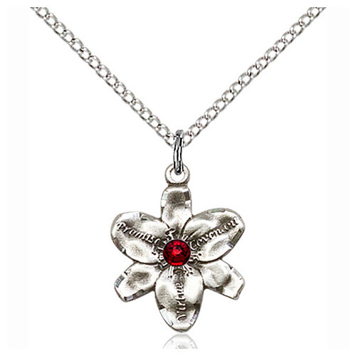 Sterling Silver 5/8in Chastity Pendant 3mm Garnet Bead & 18in Chain