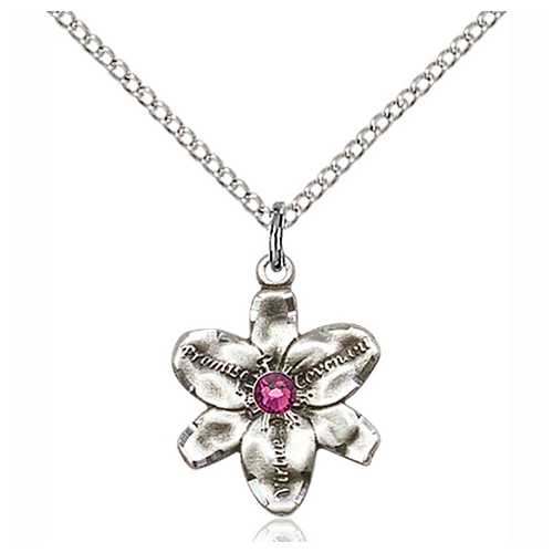 Sterling Silver 5/8in Chastity Pendant 3mm Amethyst Bead & 18in Chain