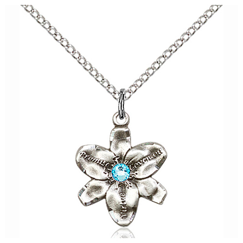 Sterling Silver 5/8in Chastity Pendant with 3mm Aqua Bead & 18in Chain