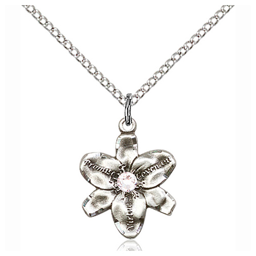 Sterling Silver 5/8in Chastity Pendant 3mm Crystal Bead & 18in Chain