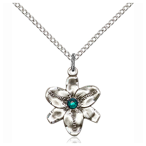 Sterling Silver 5/8in Chastity Pendant 3mm Emerald Bead & 18in Chain