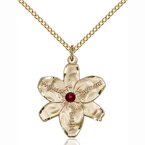 Gold Filled 7/8in Chastity Pendant with 3mm Garnet Bead & 18in Chain