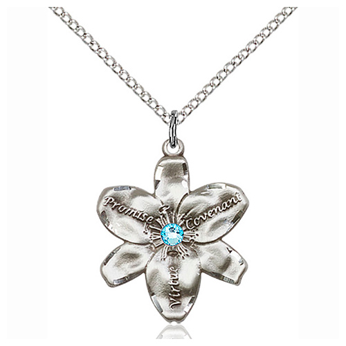 Sterling Silver 7/8in Chastity Pendant with 3mm Aqua Bead & 18in Chain