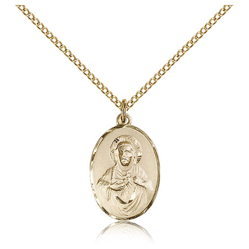 Gold Filled 3/4in Oval Plain Scapular Medal & 18in Chain