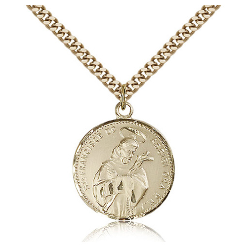 Gold Filled 7/8in St Francis Medal & 24in Chain