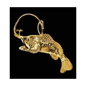 14KT Gold Bass Fish Pendant Hollow