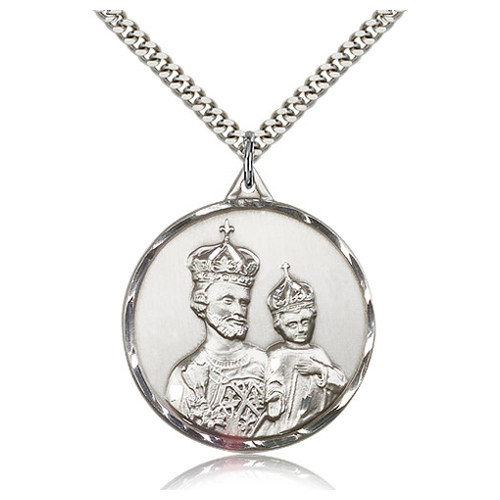 Sterling Silver 1 3/8in St Joseph Medal & 24in Chain