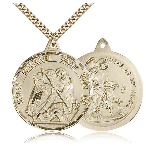 Gold Filled 1 3/8in St Michael Medal & 24in Chain