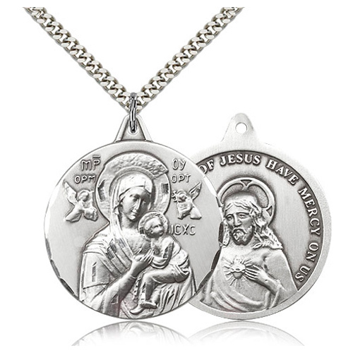 Sterling Silver 1 3/8in Lady of Perpetual Help Medal & 24in Chain