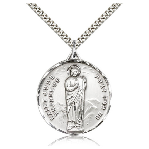Sterling Silver 1 1/4in St Jude Medal & 24in Chain