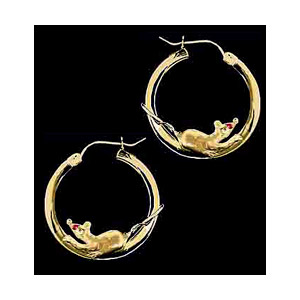 14KT Gold Mouse Hoop Earrings