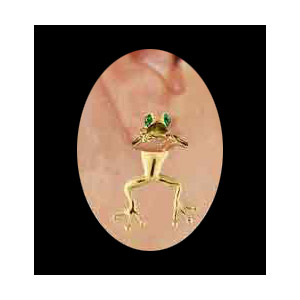 14KT Gold Frog through the Ear Earrings with Emerald Eyes