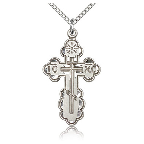 Sterling Silver 1 1/8in Orthodox Cross & 18in Chain