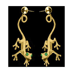 14KT Gold Lizard Earrings with Emerald Eyes