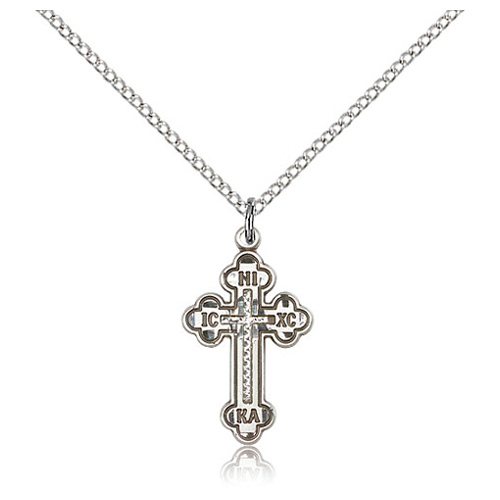 Sterling Silver 7/8in IC XC NIKA Orthodox Cross & 18in Chain