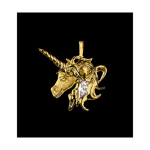 14KT Gold Unicorn Head Pendant with Diamond Pav&eacute;