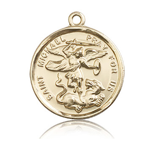 14k Yellow Gold 1in Round St Michael Slays the Dragon Medal