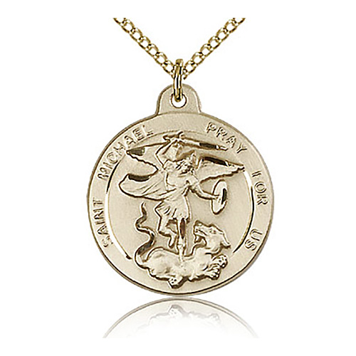Gold Filled 3/4in Round St Michael Medal & 18in Chain