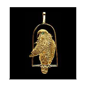 Parrot in Perch Emerald Eye - 14kt Gold