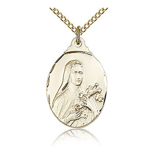 Gold Filled 7/8in St Theresa Pendant & 18in Chain