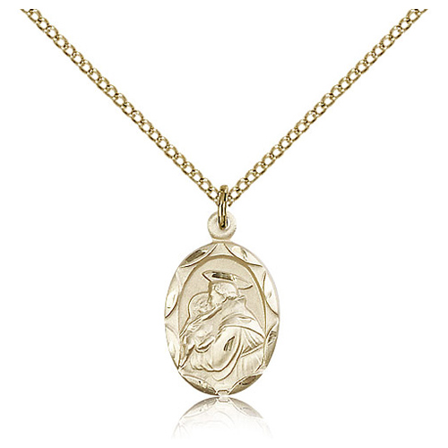 Gold Filled 3/4in Scalloped Edge St Anthony Medal & 18in Chain