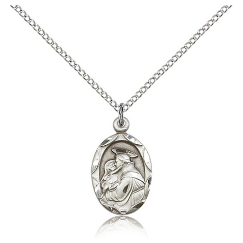 Sterling Silver 3/4in Anthony Medal Charm & 18in Chain