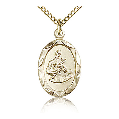 Gold Filled 3/4in Oval St Gerard Medal & 18in Chain