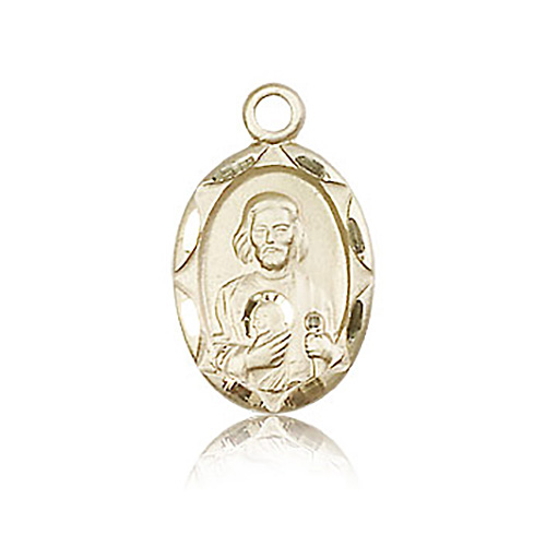 14k Yellow Gold Oval St Jude Medal with Scalloped Edge 3/4in
