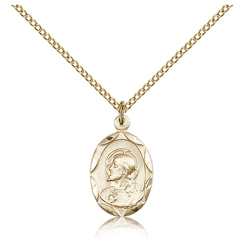 Gold Filled 3/4in Scalloped Edge Scapular Medal & 18in Chain