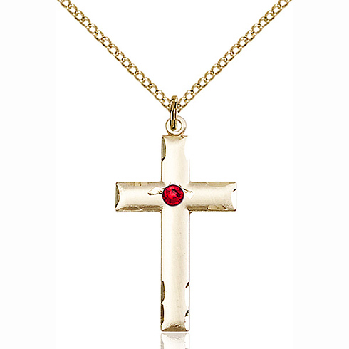 Gold Filled 1 1/8in Cross Pendant with 3mm Ruby Bead & 18in Chain ...