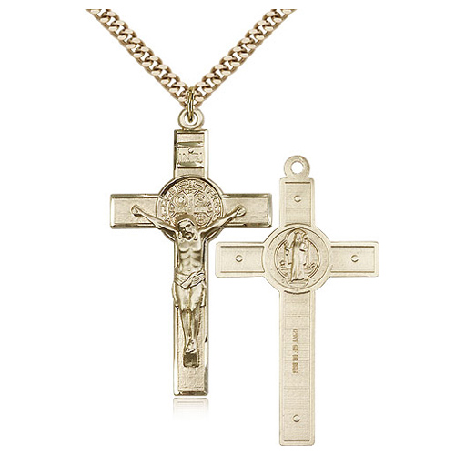Gold Filled 1 3/4in St Benedict Crucifix & 24in Chain
