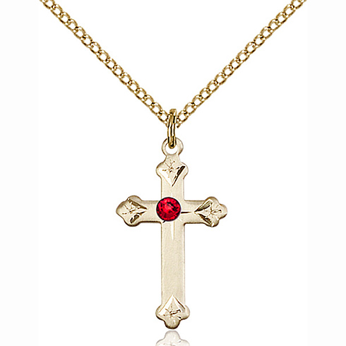 Gold Filled 3/4in Cross Pendant with 3mm Ruby Bead & 18in Chain 0667GF ...