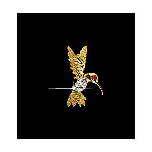 14KT Gold Hummingbird Pendant with Ruby Eye and Diamonds