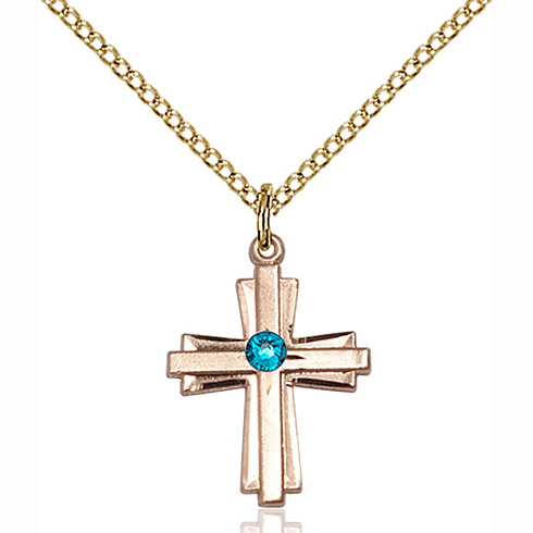 Gold Filled 3/4in Cross Pendant with 3mm Zircon Bead & 18in Chain