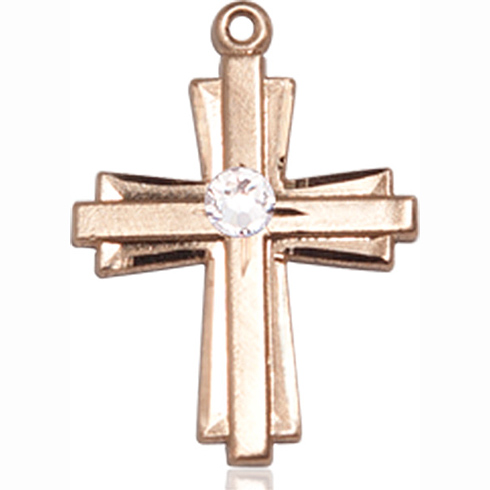 14kt Yellow Gold 3/4in Cross Pendant with 3mm Crystal Bead