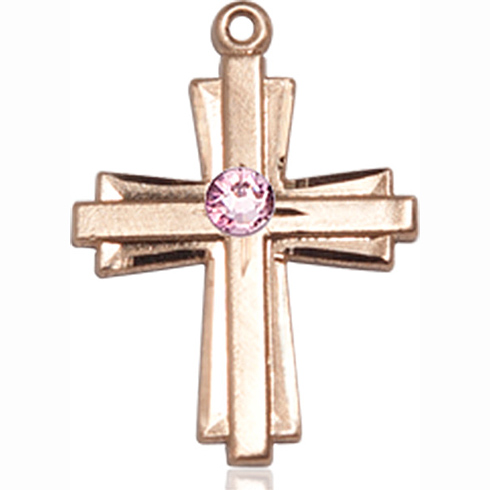 14kt Yellow Gold 3/4in Cross Pendant with 3mm Light Amethyst Bead