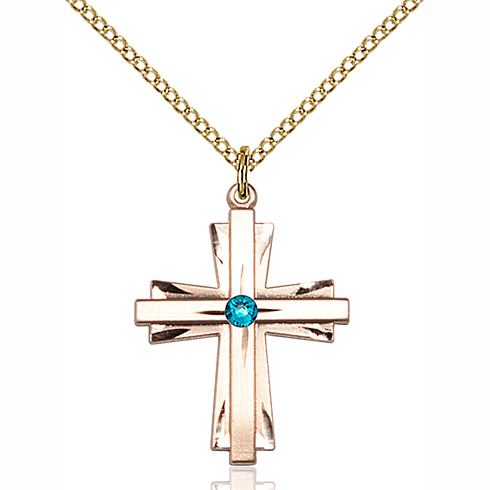 Gold Filled 1in Cross Pendant with 3mm Zircon Bead & 18in Chain