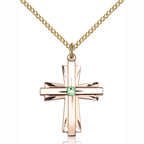Gold Filled 1in Cross Pendant with 3mm Peridot Bead & 18in Chain