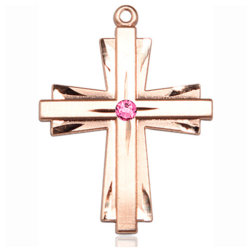 14kt Yellow Gold 1 1/4in Cross Pendant with 3mm Rose Bead