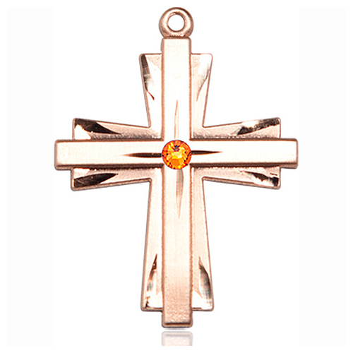 14kt Yellow Gold 1 1/4in Cross Pendant with 3mm Topaz Bead