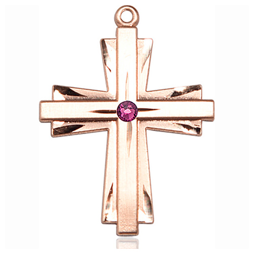 14kt Yellow Gold 1 1/4in Cross Pendant with 3mm Amethyst Bead