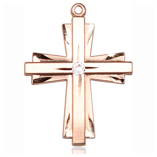 14kt Yellow Gold 1 1/4in Cross Pendant with 3mm Crystal Bead