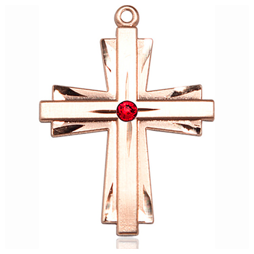 14kt Yellow Gold 1 1/4in Cross Pendant with 3mm Ruby Bead