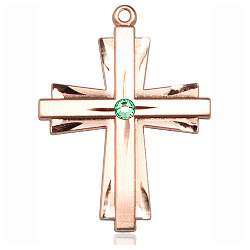 14kt Yellow Gold 1 1/4in Cross Pendant with 3mm Peridot Bead
