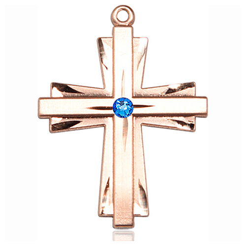 14kt Yellow Gold 1 1/4in Cross Pendant with 3mm Sapphire Bead