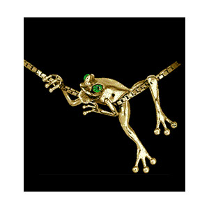 14KT Gold Frog Pendant with Emerald Eyes