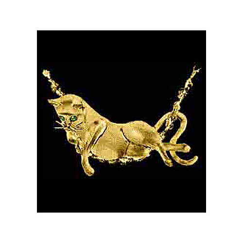 14KT Gold Cat Lounge Pendant with Emerald Eyes