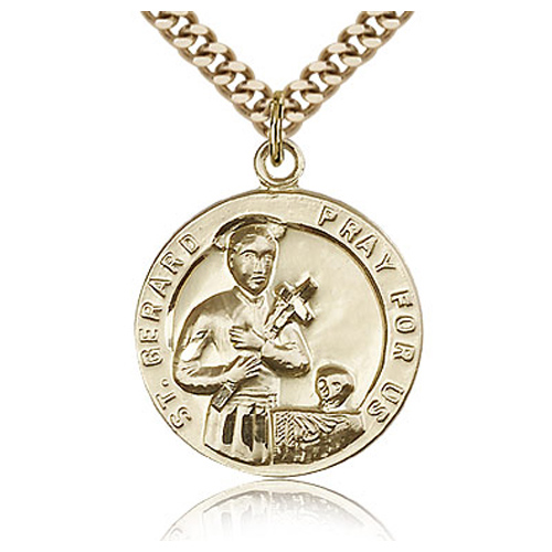 Gold Filled 7/8in St Gerard Medal & 24in Chain