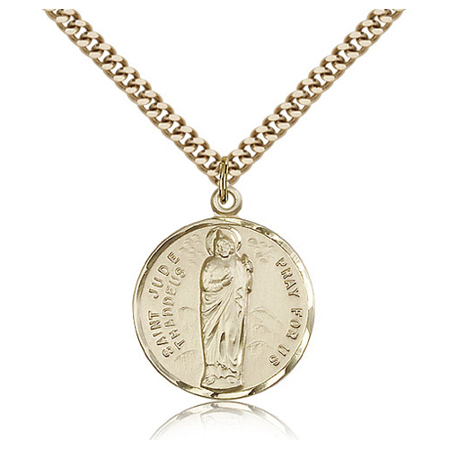 Gold Filled 7/8in Round St Jude Medal & 24in Chain