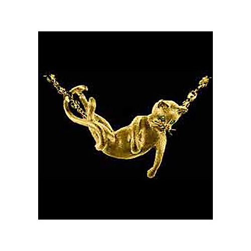 14kt Yellow Gold Catnip Pendant with Emerald Eyes